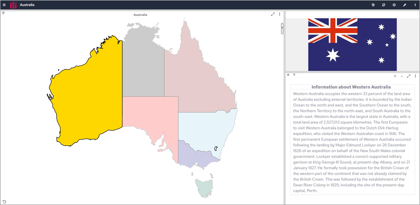 Australia territories custom map dashboard