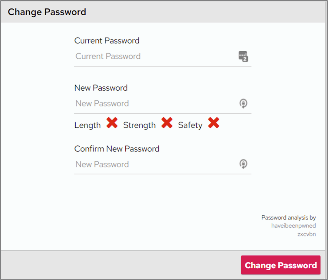 Change Password section under the More Options menu