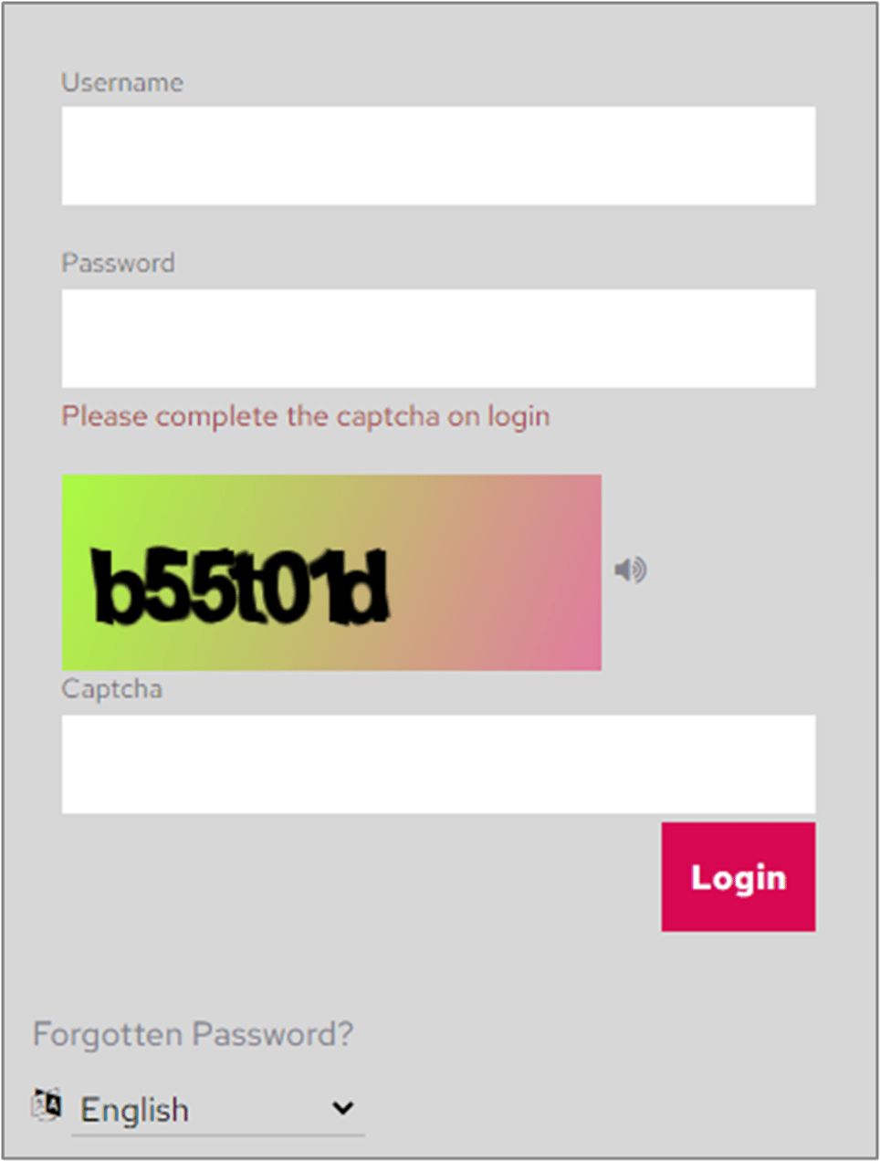 Captcha login screen