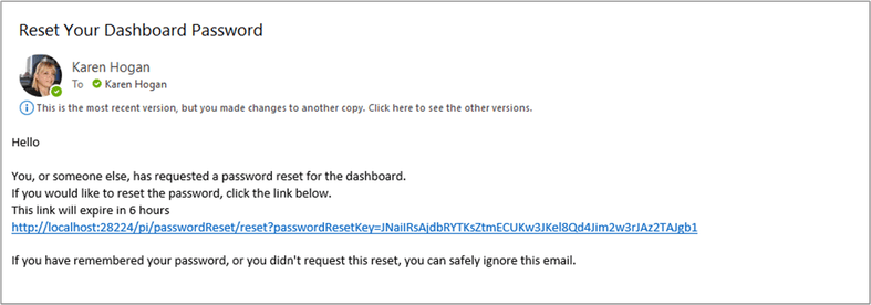 Password reset email link