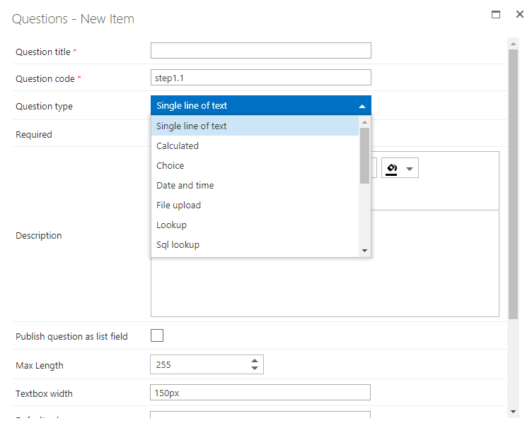 The question type drop-down