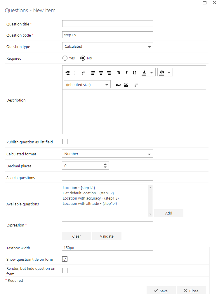 Calculated question configuration