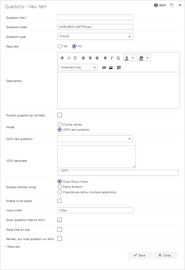 JSON text question setup