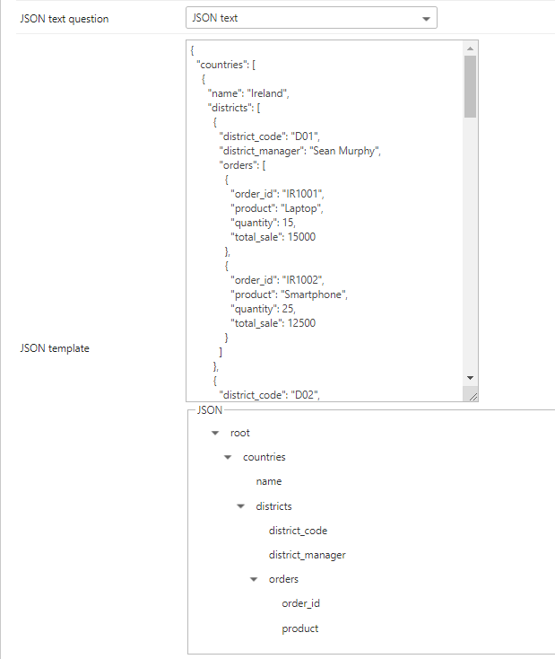 JSON template configuration
