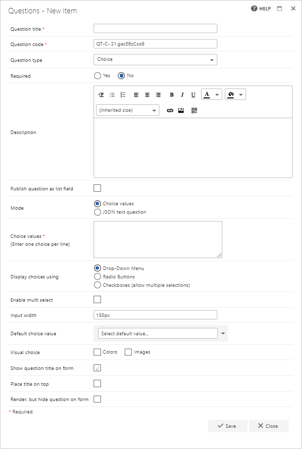 Choice question setup