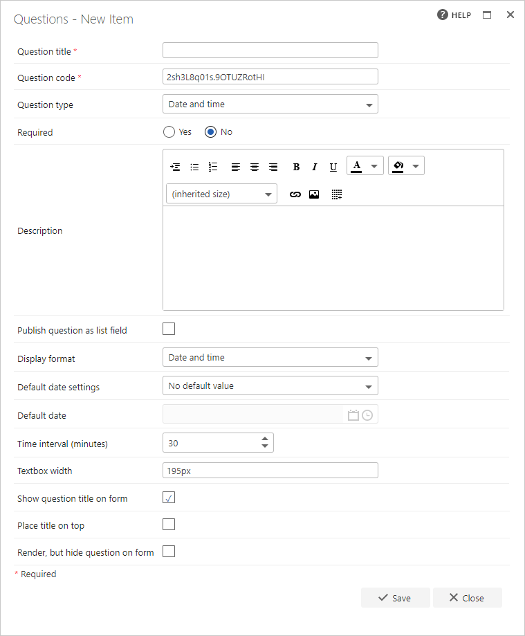 Date and time question editor
