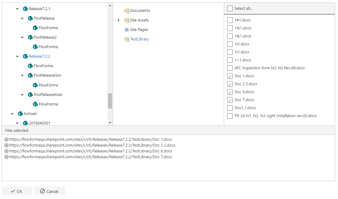 Selecting documents from a SharePoint library