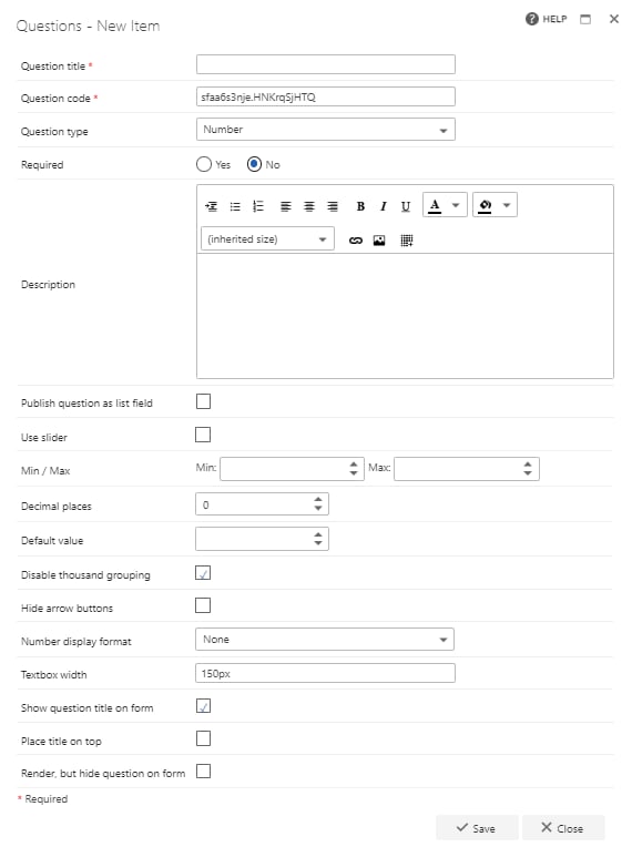 Number question settings