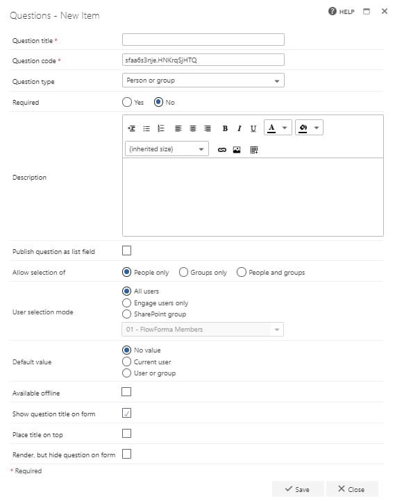Person or group question settings
