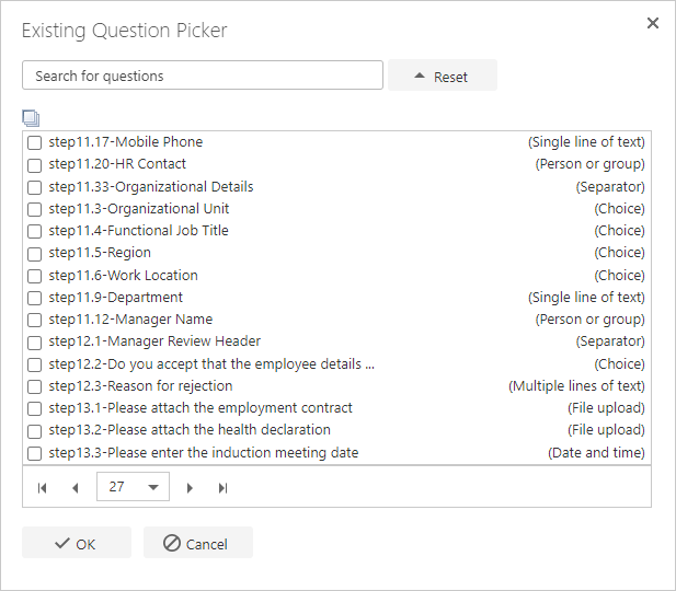 Question search screen