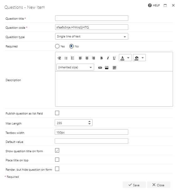 Single line of text question configuration