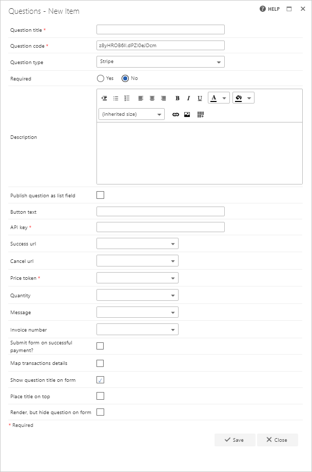 Stripe question configuration
