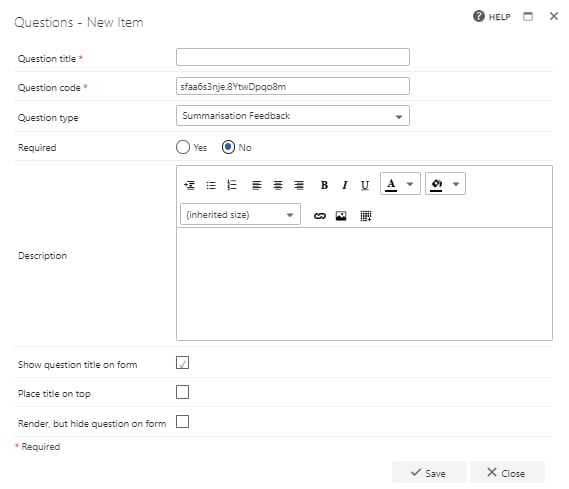 Summarisation Feedback question configuration