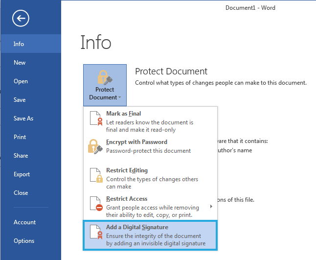 Invisible digital signature in document