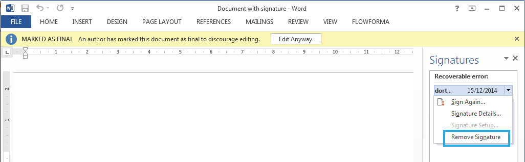 Remove signature from pane