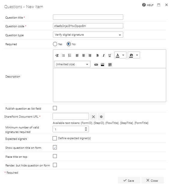 Verify digital signature question settings