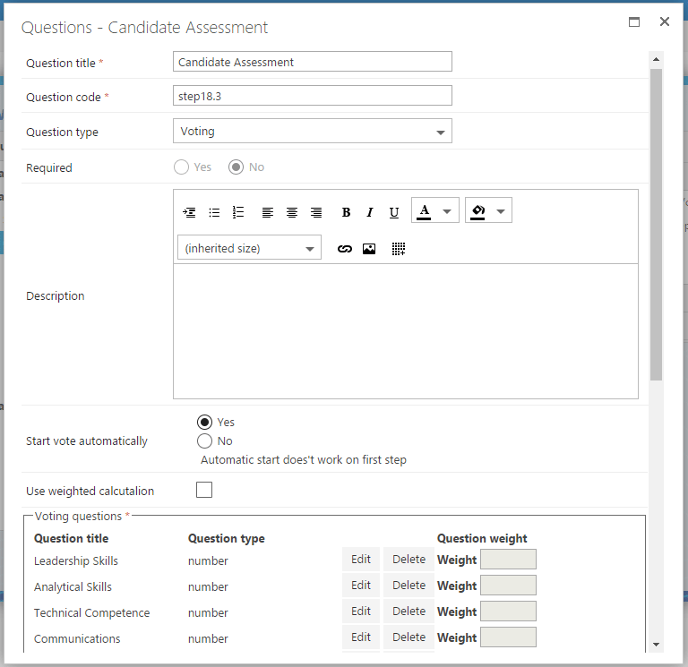 Voting question configuration