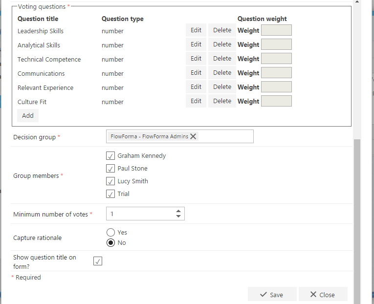 Number and Yes/No voting questions with weights