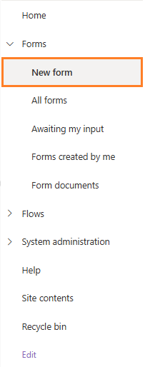 New form quick launch menu