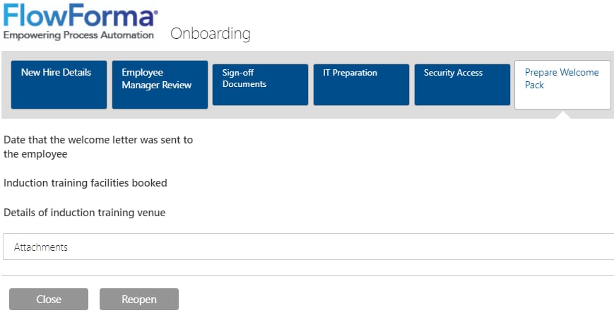 Completed form showing the reopen option