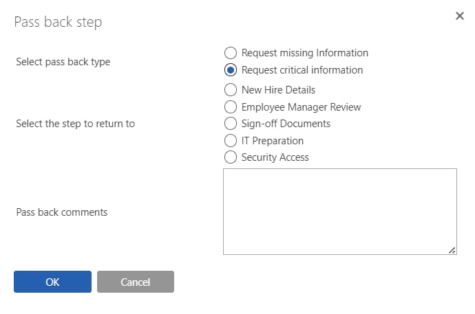 Pass back dialog