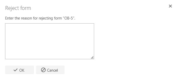Reject form dialog
