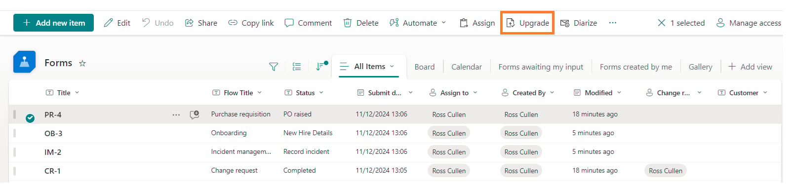 Upgrade ribbon item