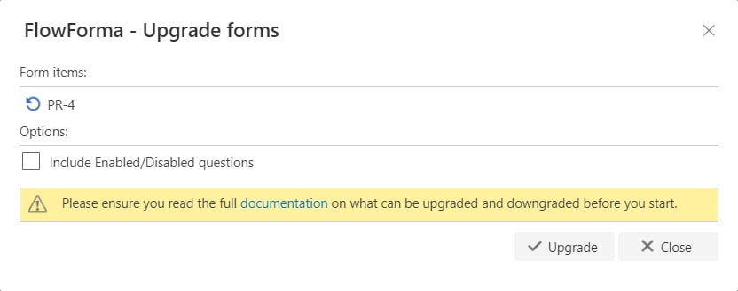 Upgrade dialogue box