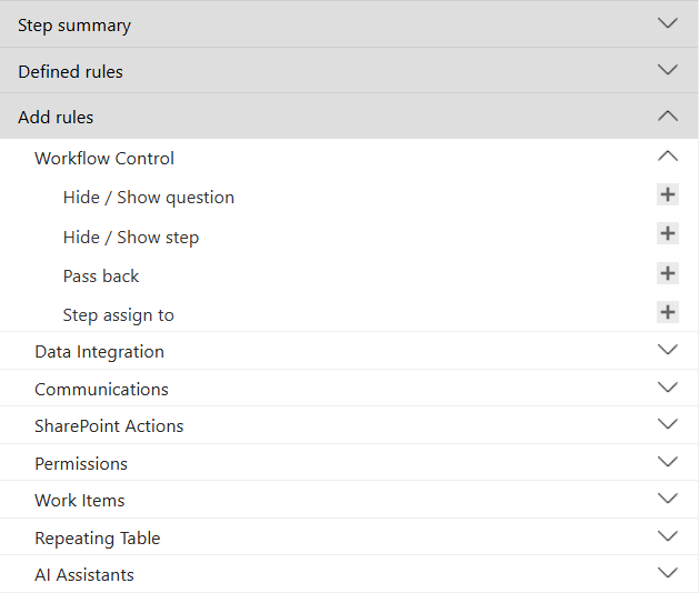 Add rules panel