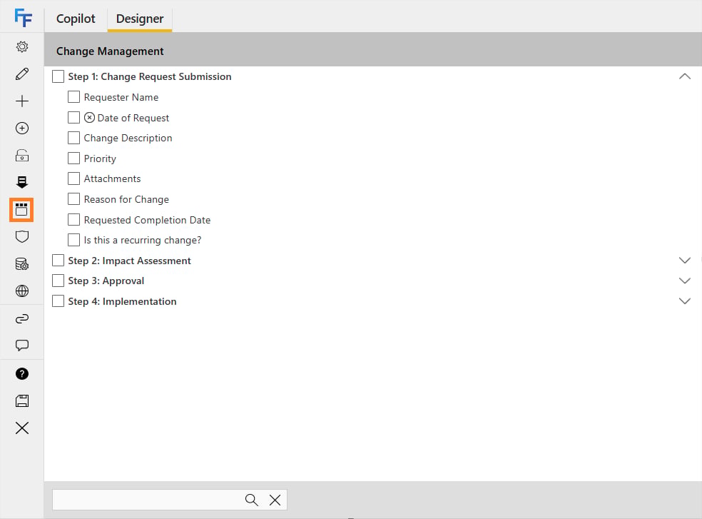 Visual form designer icon in the flow designer toolbar