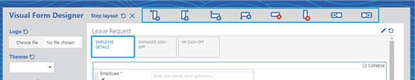 Step layout buttons on top of the visual form designer