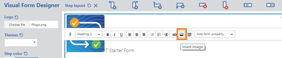 Picture icon and size editing options for the logo