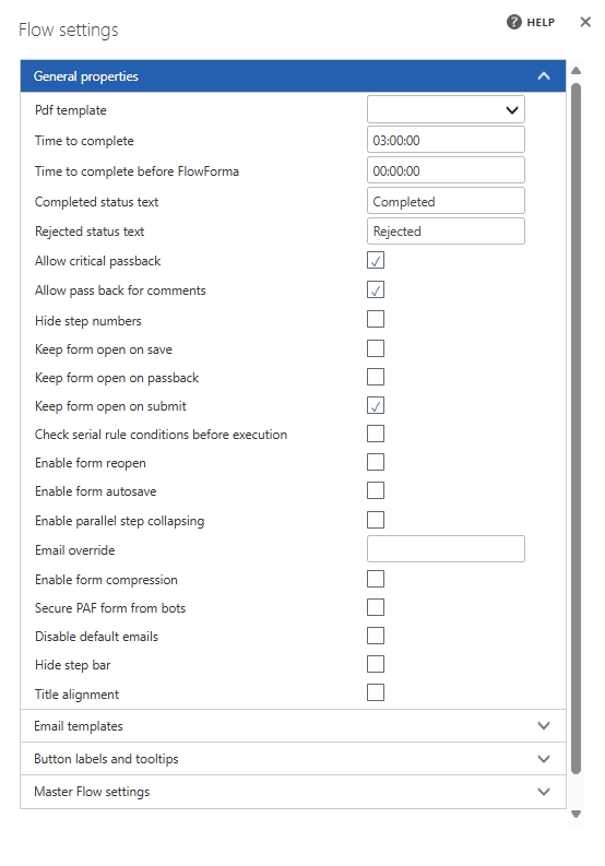 General properties settings