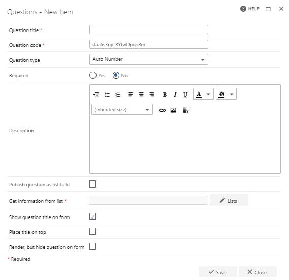 Auto Number question settings
