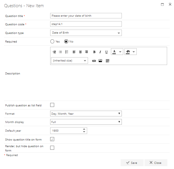 Date of Birth question settings