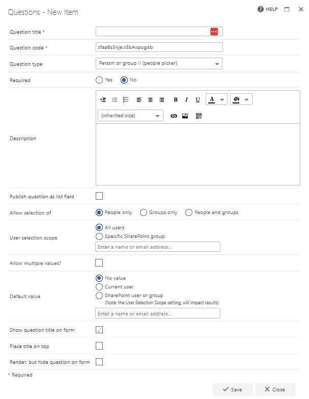 People picker question settings