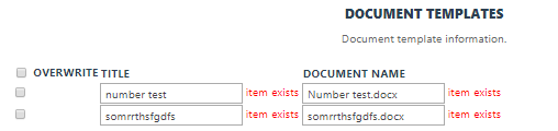 The Document templates section listing template titles and document names