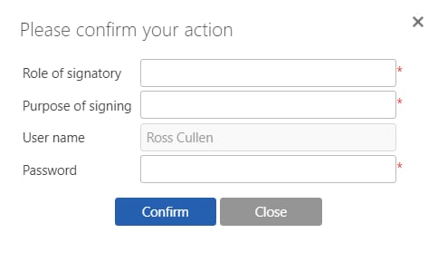 21 CFR signature dialog