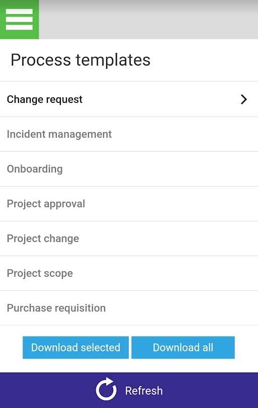 Process templates screen