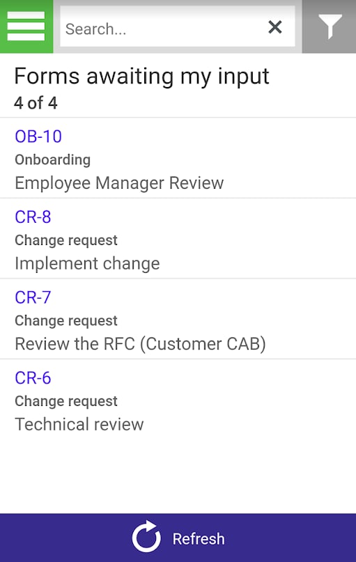 Forms awaiting my input screen