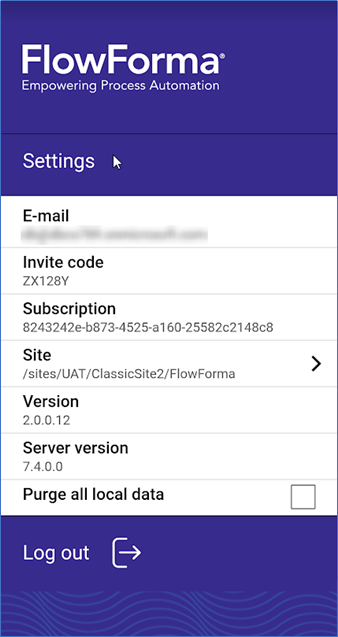 Mobile app settings screen