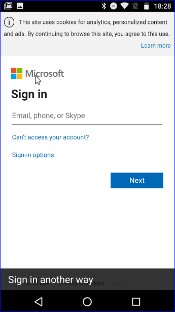 O365 login screen
