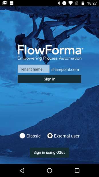 External user sign in screen