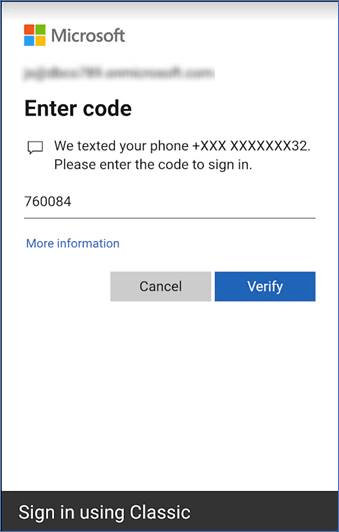 Multi factor authentication verification screen
