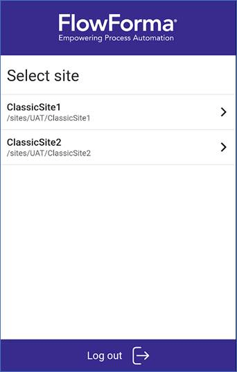 FlowForma site selection screen