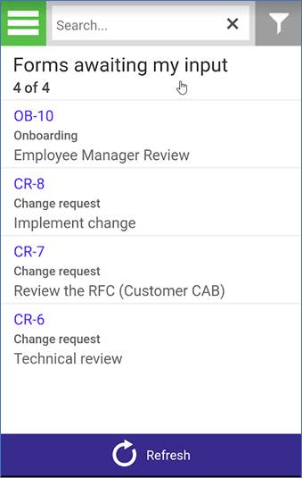 Forms awaiting my input screen