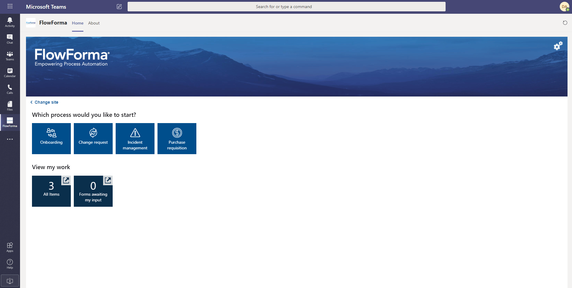 Teams app home page