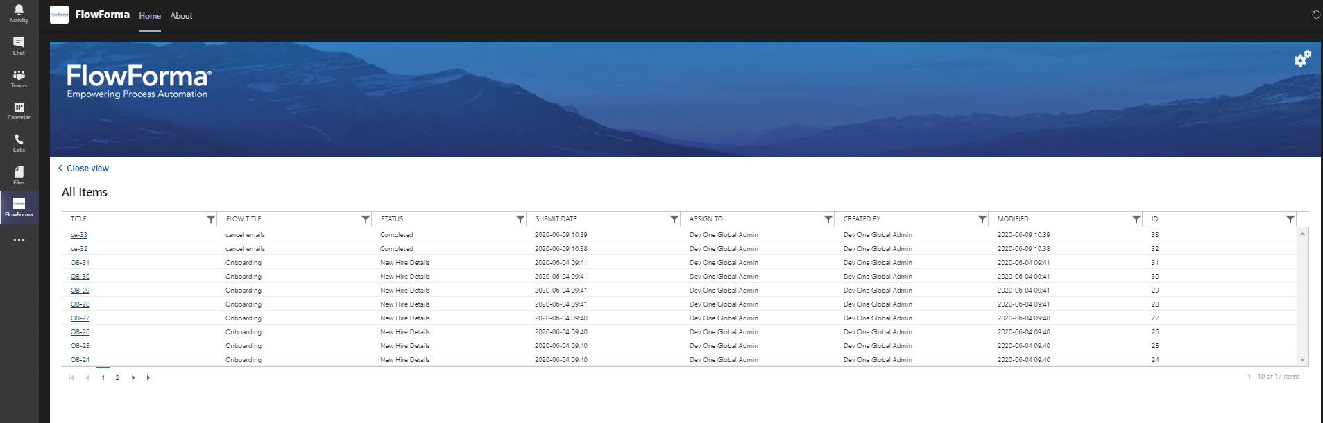 Forms list view