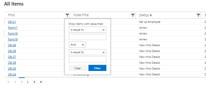 Column filter with And/Or operations