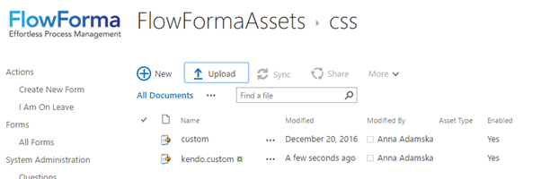 Upload css into the css folder